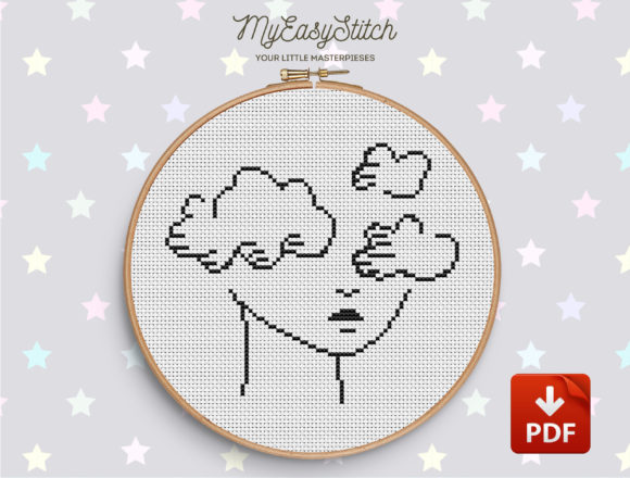Reviewing Face Outline Clouds Cross Stitch Pattern